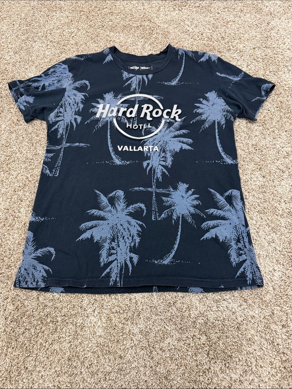 Hard Rock hotel Navy T-Shirt with Light Blue Palm Print